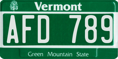 VT license plate AFD789