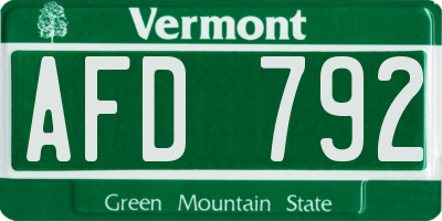 VT license plate AFD792