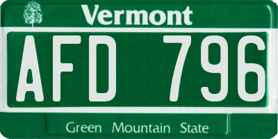 VT license plate AFD796