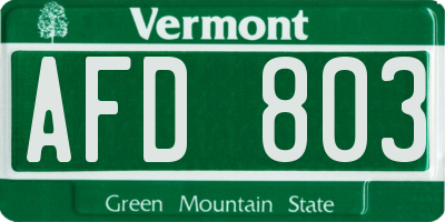 VT license plate AFD803