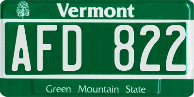 VT license plate AFD822