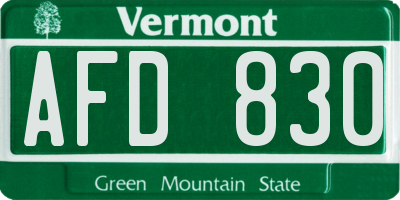 VT license plate AFD830