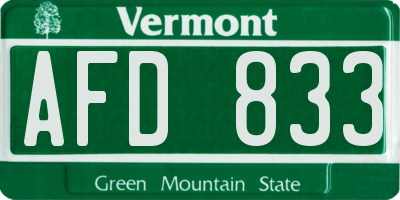 VT license plate AFD833