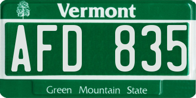 VT license plate AFD835