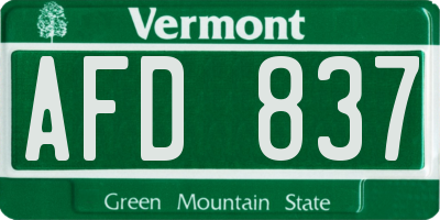 VT license plate AFD837