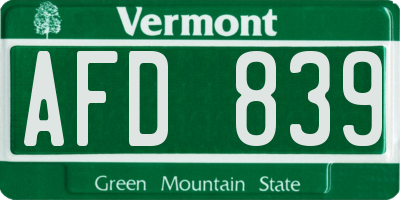 VT license plate AFD839