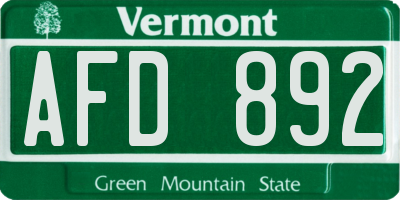 VT license plate AFD892