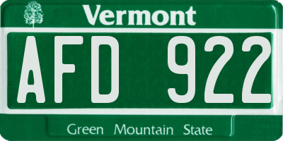 VT license plate AFD922
