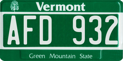 VT license plate AFD932