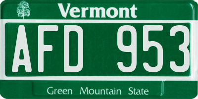 VT license plate AFD953
