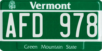 VT license plate AFD978