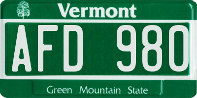 VT license plate AFD980