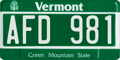 VT license plate AFD981