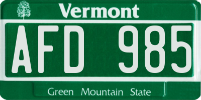 VT license plate AFD985