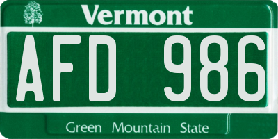 VT license plate AFD986