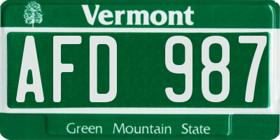 VT license plate AFD987