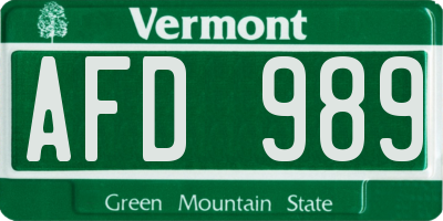VT license plate AFD989