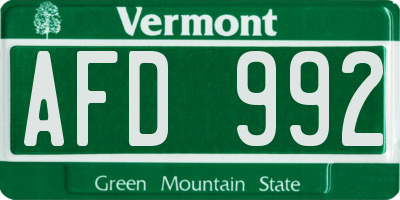 VT license plate AFD992