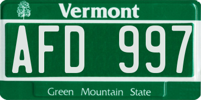 VT license plate AFD997