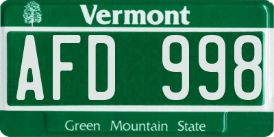 VT license plate AFD998