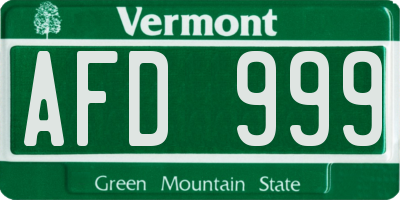 VT license plate AFD999