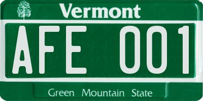 VT license plate AFE001