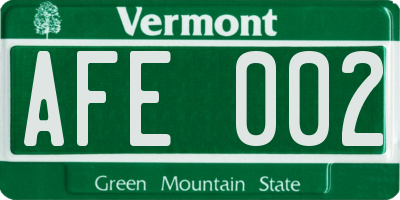 VT license plate AFE002