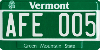 VT license plate AFE005