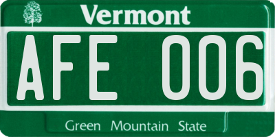 VT license plate AFE006