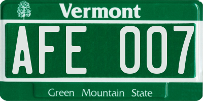 VT license plate AFE007