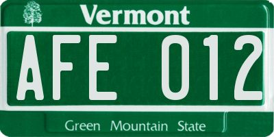 VT license plate AFE012