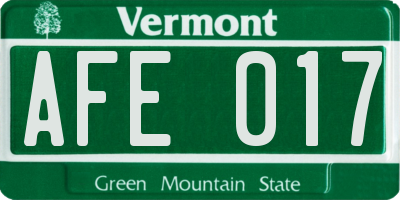 VT license plate AFE017