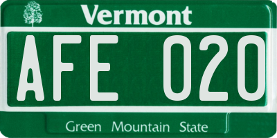 VT license plate AFE020
