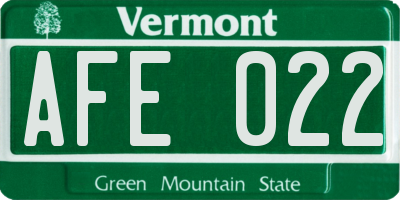 VT license plate AFE022