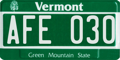 VT license plate AFE030
