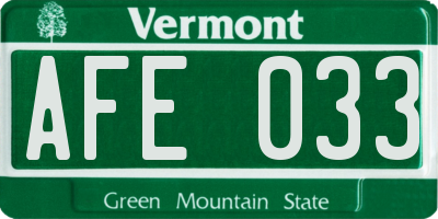 VT license plate AFE033