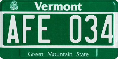 VT license plate AFE034