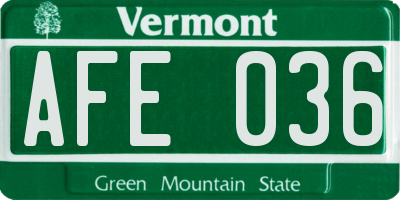 VT license plate AFE036