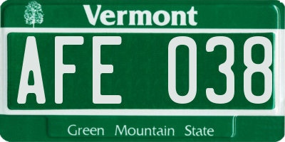 VT license plate AFE038