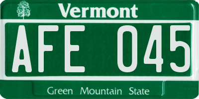 VT license plate AFE045