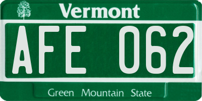 VT license plate AFE062