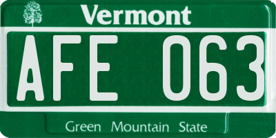 VT license plate AFE063
