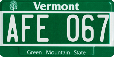 VT license plate AFE067