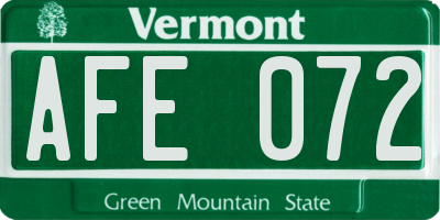 VT license plate AFE072