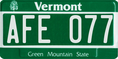VT license plate AFE077