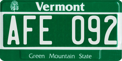 VT license plate AFE092
