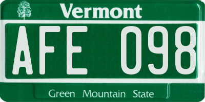VT license plate AFE098