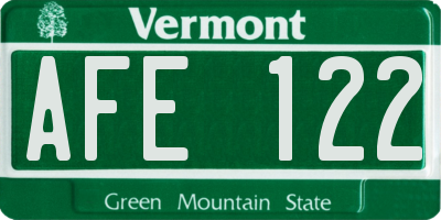 VT license plate AFE122