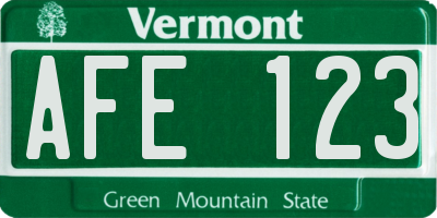 VT license plate AFE123