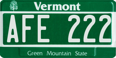 VT license plate AFE222
